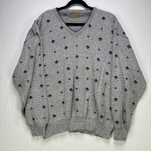 Vintage Shenandoah Sweater Mens XXL Cotton Knit Grandpa Diamond Pattern Grey USA